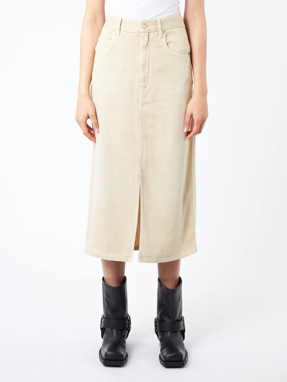 Isabel Marant Etoile Vandy Denim Midi Skirt - Ecru Ivory - Size 36 / US 4